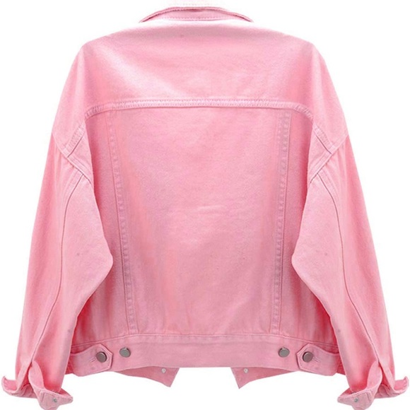 LifeShe Women's Pink Pearl Denim Jean Jacket - Picture 2 of 3